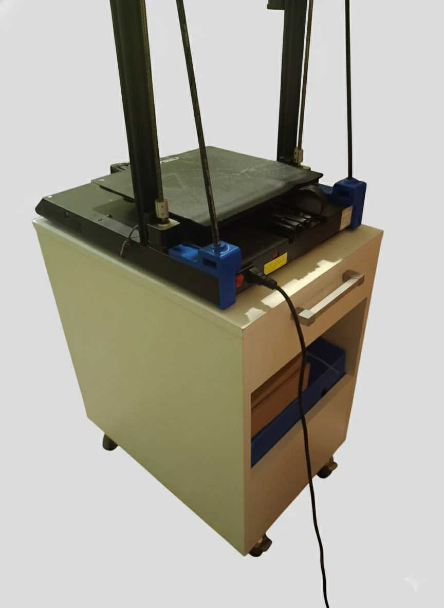 Render del carrito móvil con notebook y rollos de filamento